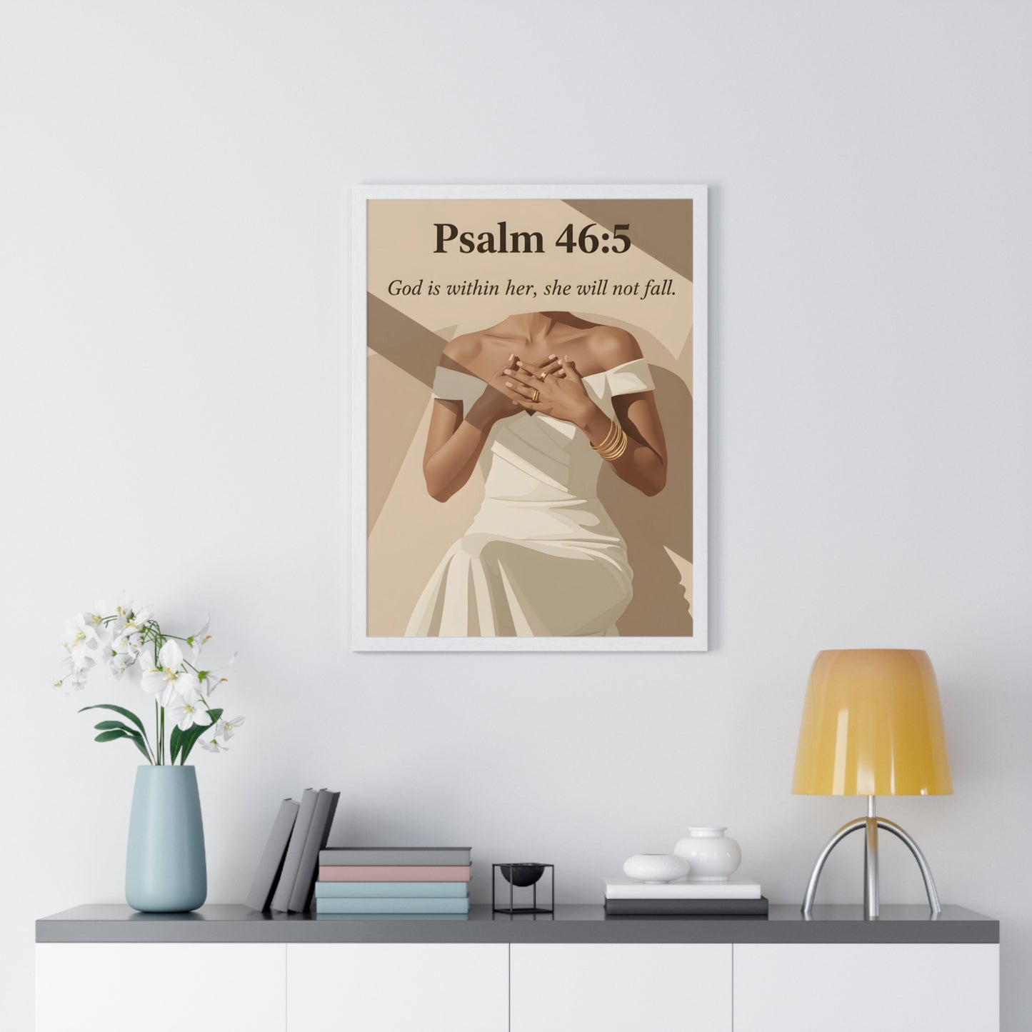 Empowering Vertical Framed Poster, Inspirational Home Decor, Psalm 46:5 Wall Art, Gift for Her, Motivational Artwork