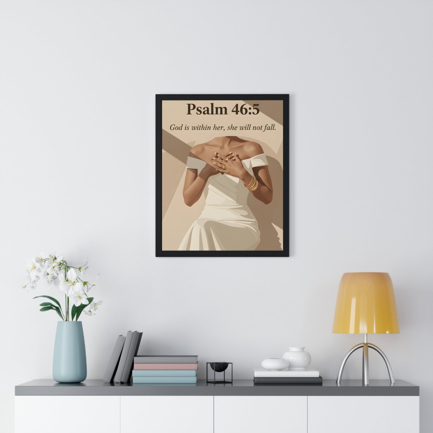 Empowering Vertical Framed Poster, Inspirational Home Decor, Psalm 46:5 Wall Art, Gift for Her, Motivational Artwork