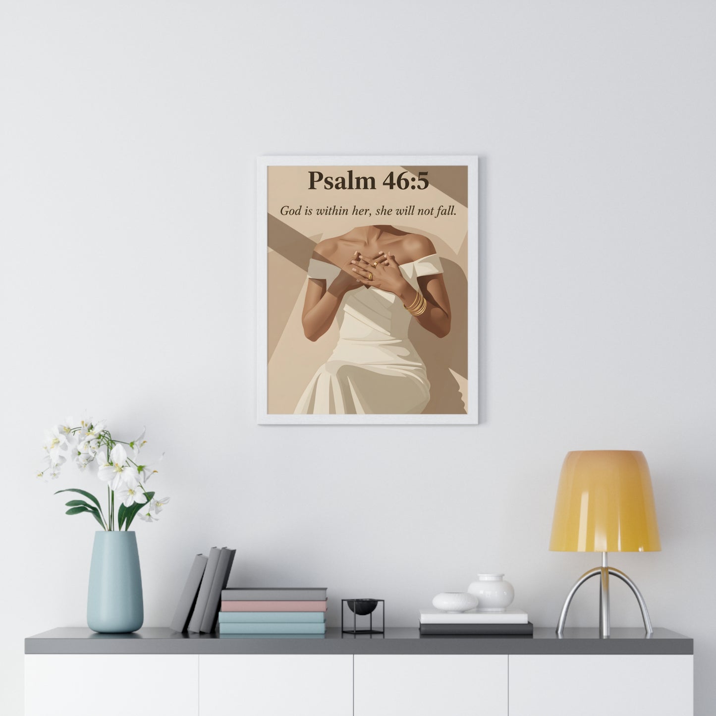 Empowering Vertical Framed Poster, Inspirational Home Decor, Psalm 46:5 Wall Art, Gift for Her, Motivational Artwork