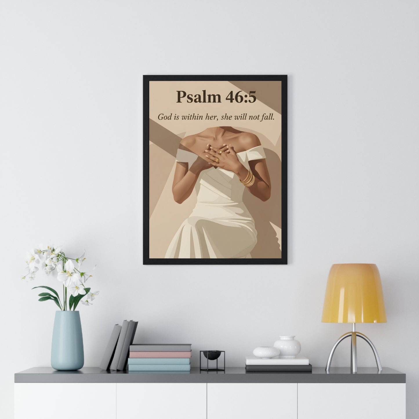Empowering Vertical Framed Poster, Inspirational Home Decor, Psalm 46:5 Wall Art, Gift for Her, Motivational Artwork