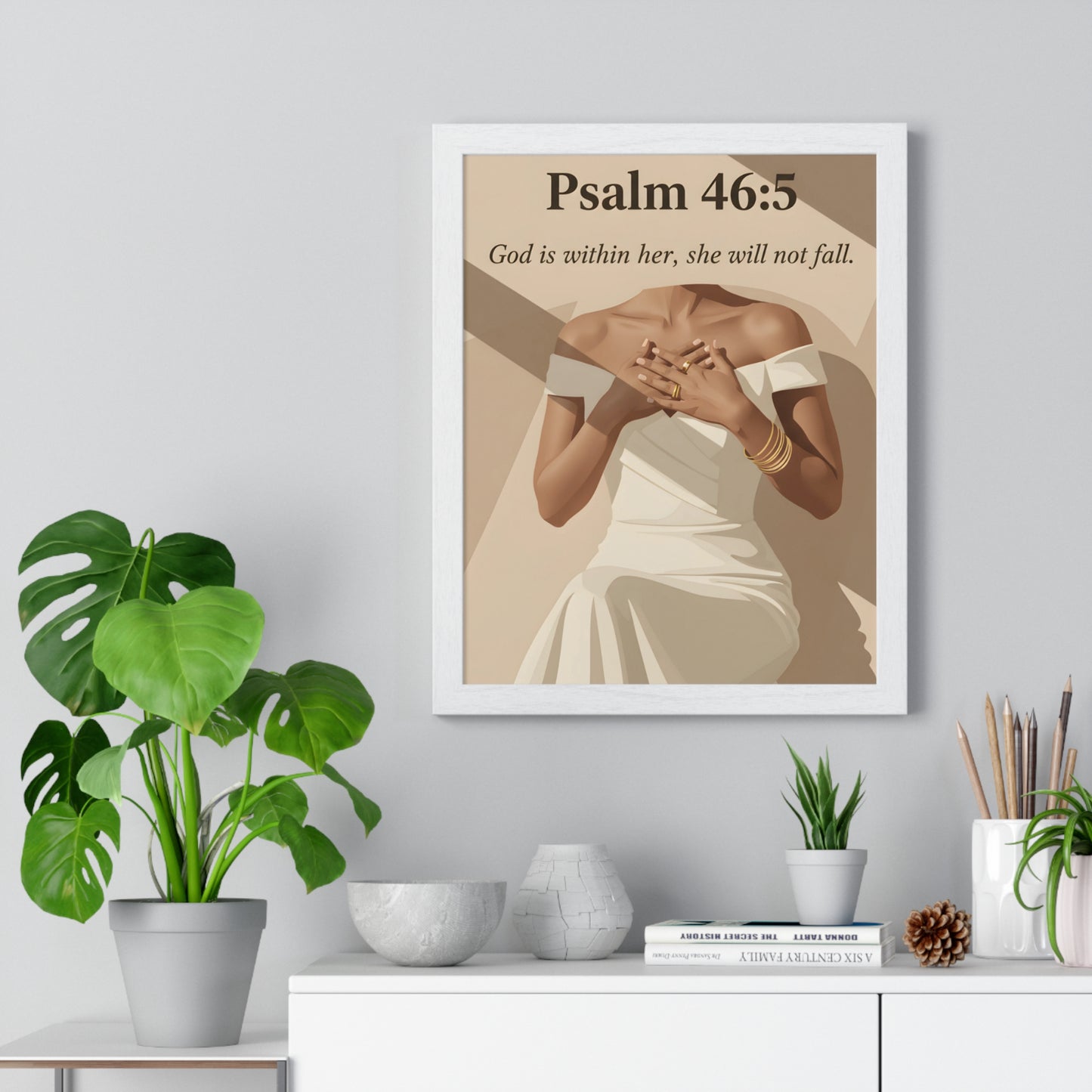 Empowering Vertical Framed Poster, Inspirational Home Decor, Psalm 46:5 Wall Art, Gift for Her, Motivational Artwork